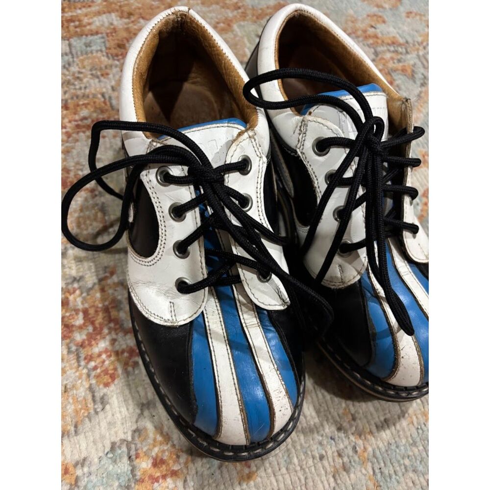 John Fluevog VTG Angel supervogs Derby Swirl Black White Blue Leather Size 5 E - Picture 4 of 8